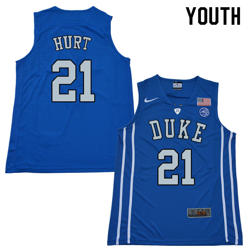 Youth #21 Matthew Hurt Duke Blue Devils College Basketball Jerseys Sale-Blue